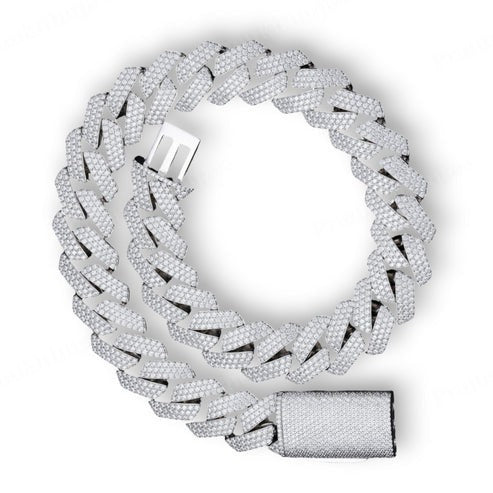 Hip Hop 23mm VVS Moissanite Silver Iced Out Miami Link Bracelet