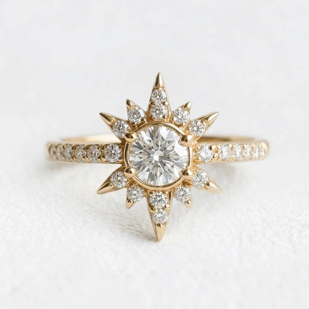 Astra’s Radiance | 1CT Round Diamond Halo Engagement Ring