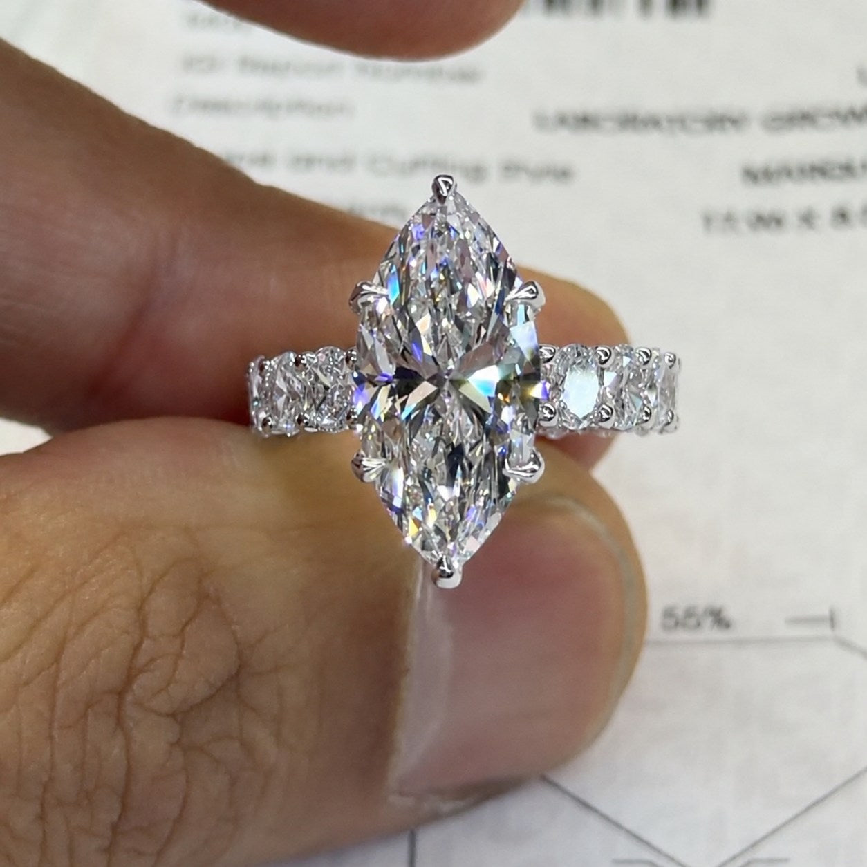 Breathtaking 5.0ct Marquise Cut Pavé Engagement Ring In Sterling Silver