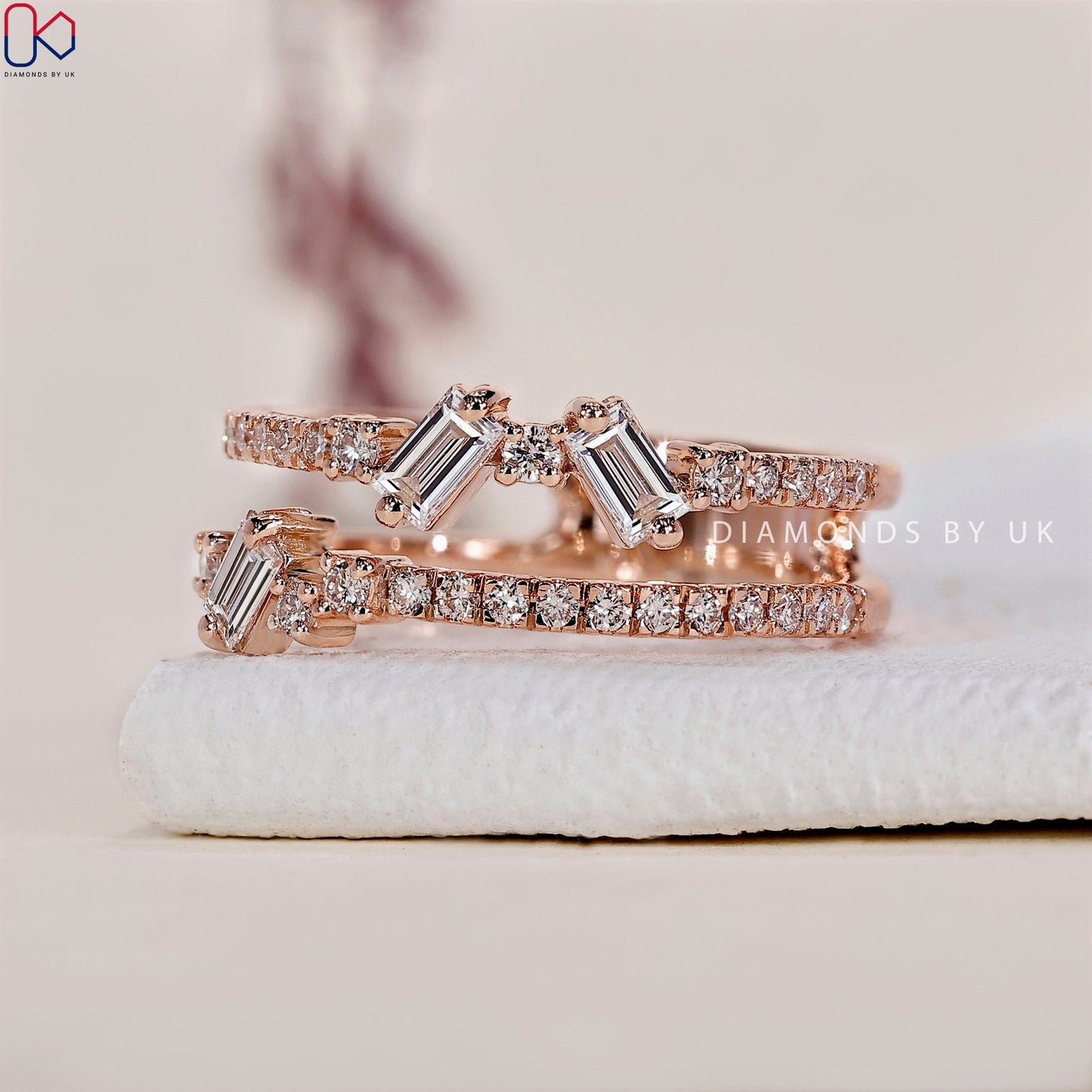 Double Row Diamond Wedding Band - Rose Gold