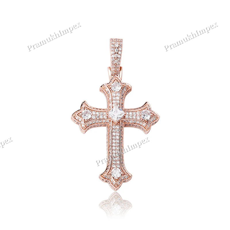 Hip Hop Fully Iced Out Holy Cross Moissanite 925 Silver Necklace