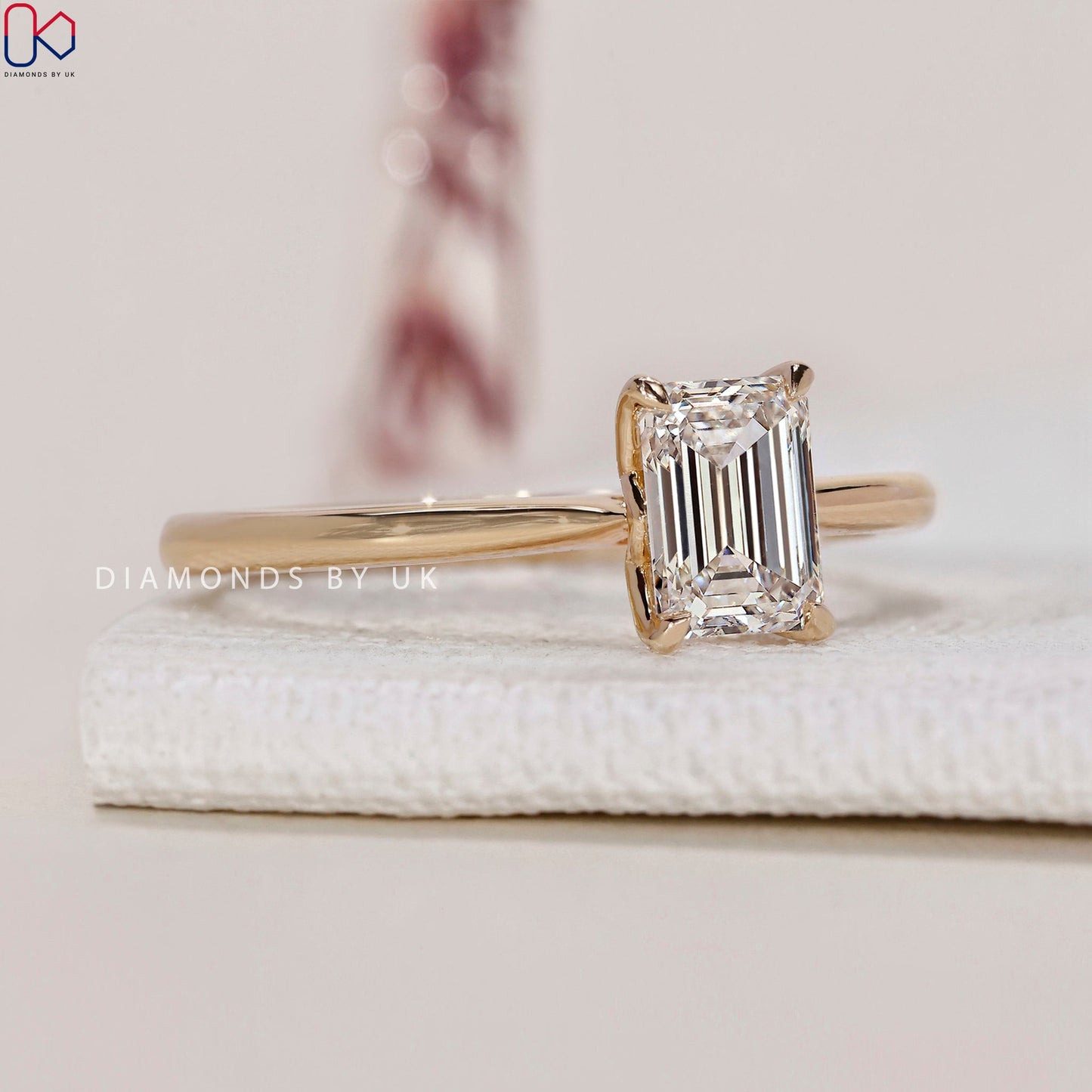 Emerald Cut Diamond Ring in Yellow Gold Setting
