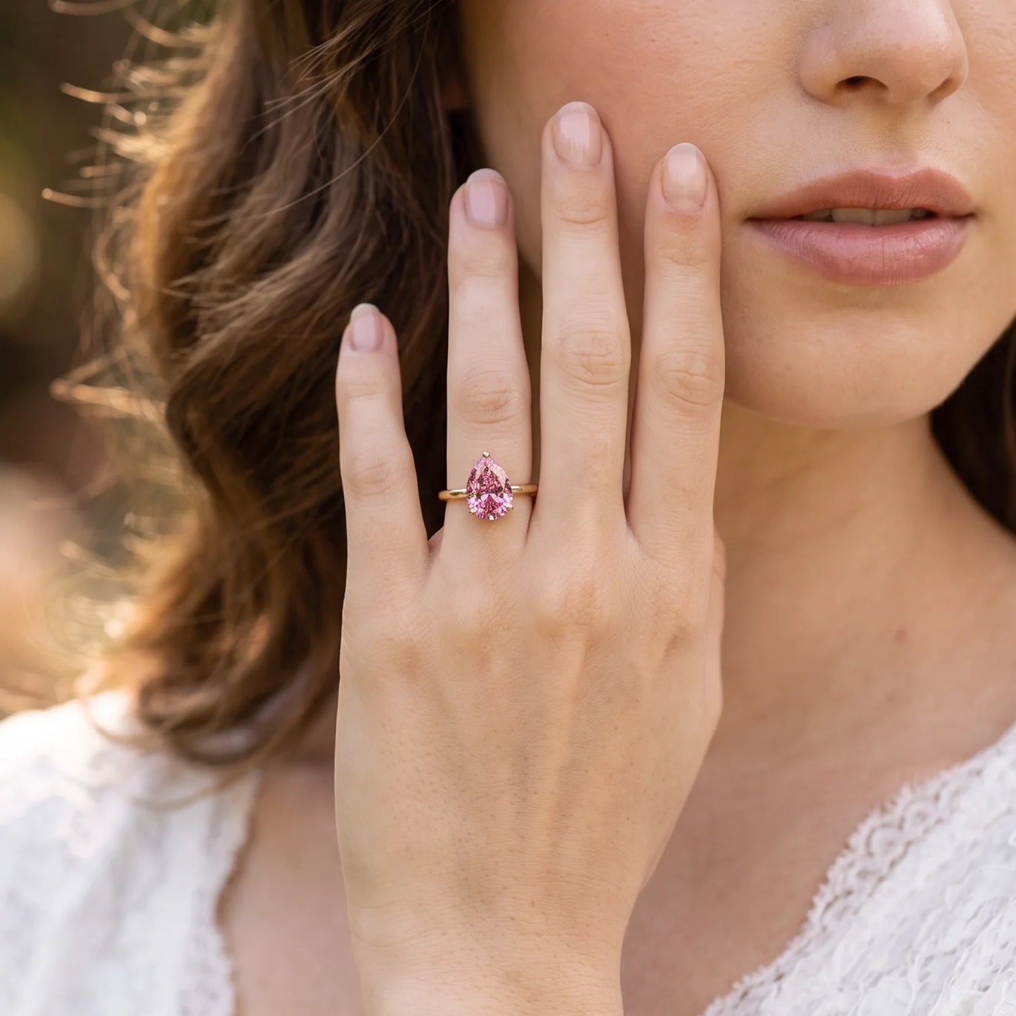 Celina's Reverie | 3CT Pear Cut Pink Sapphire Solitaire Engagement Ring