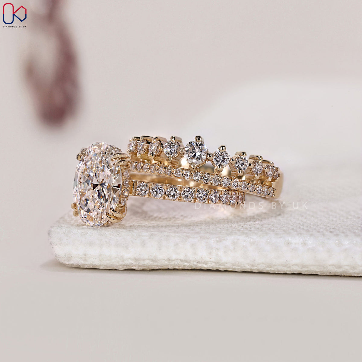 Oval Diamond Pave Engagement Ring with Wedding Band