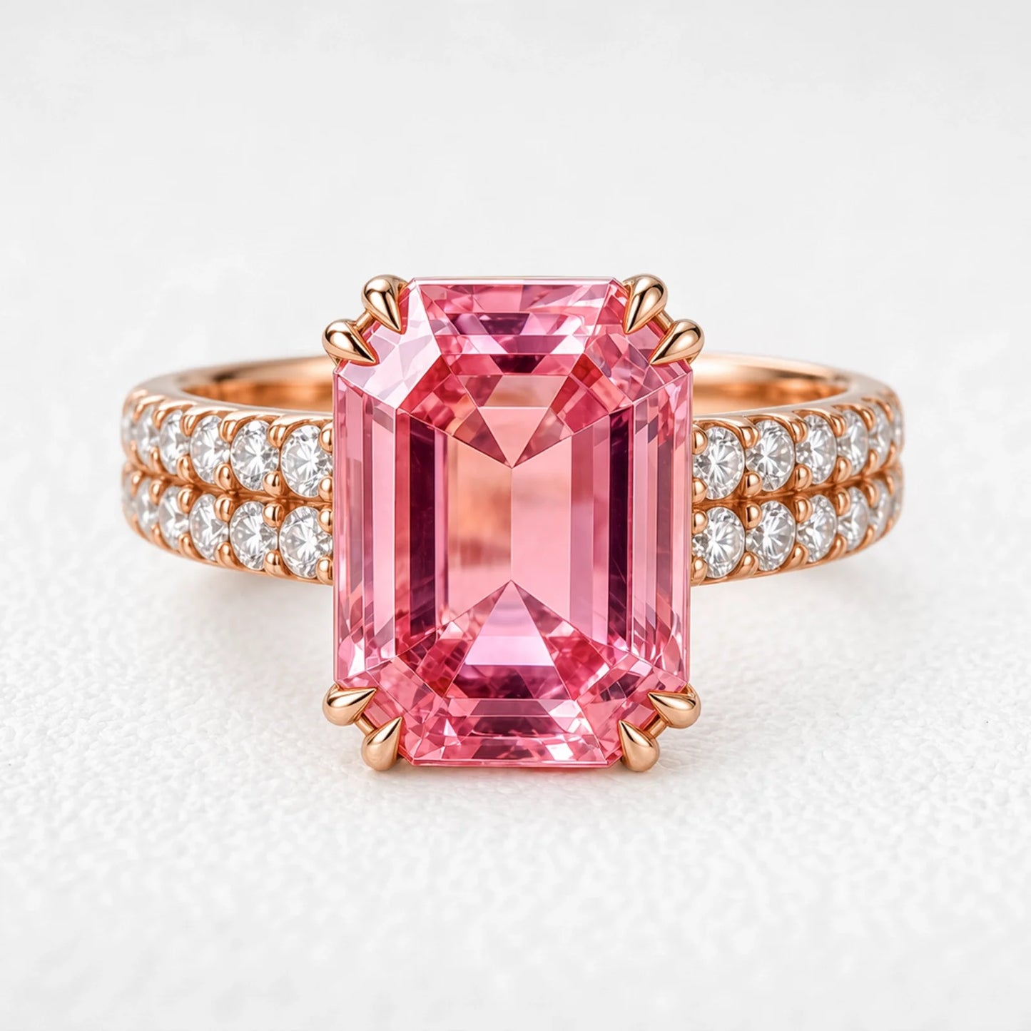 Lyra‘s Aquarelle | 3CT Emerald Cut Pink Sapphire Engagement Ring