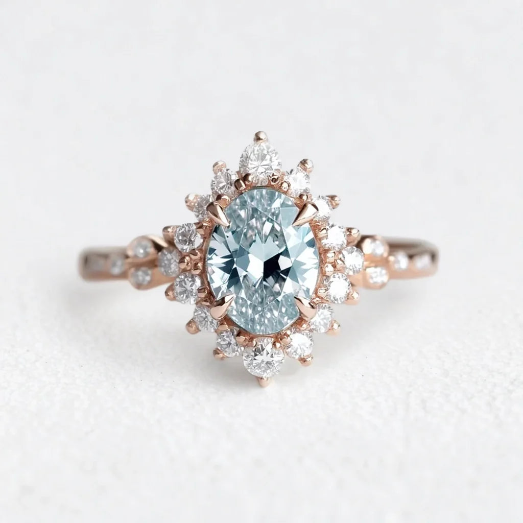 Theia’s Tide | Oval Aquamarine Halo Engagement Ring
