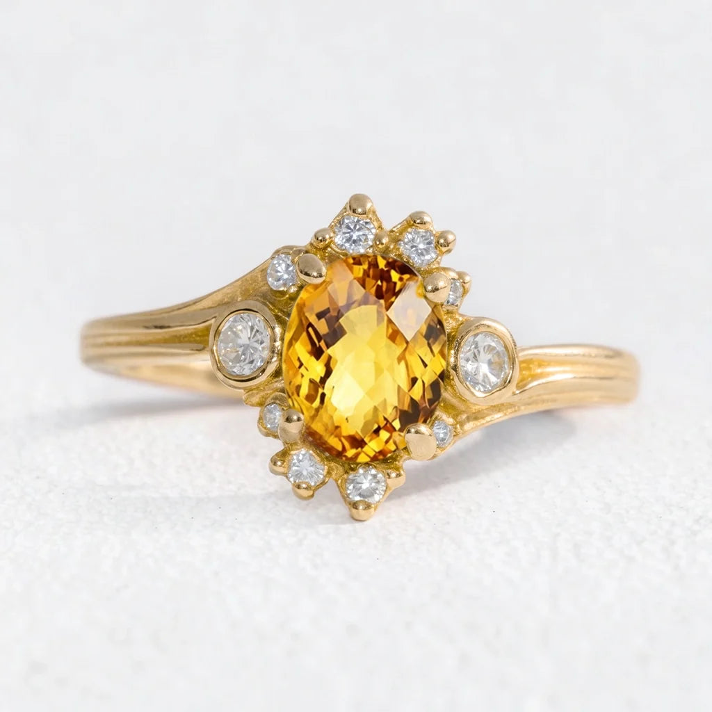 Aurora’s Radiance | Classic  Oval Cut Yellow Sapphire Halo Engagement Ring
