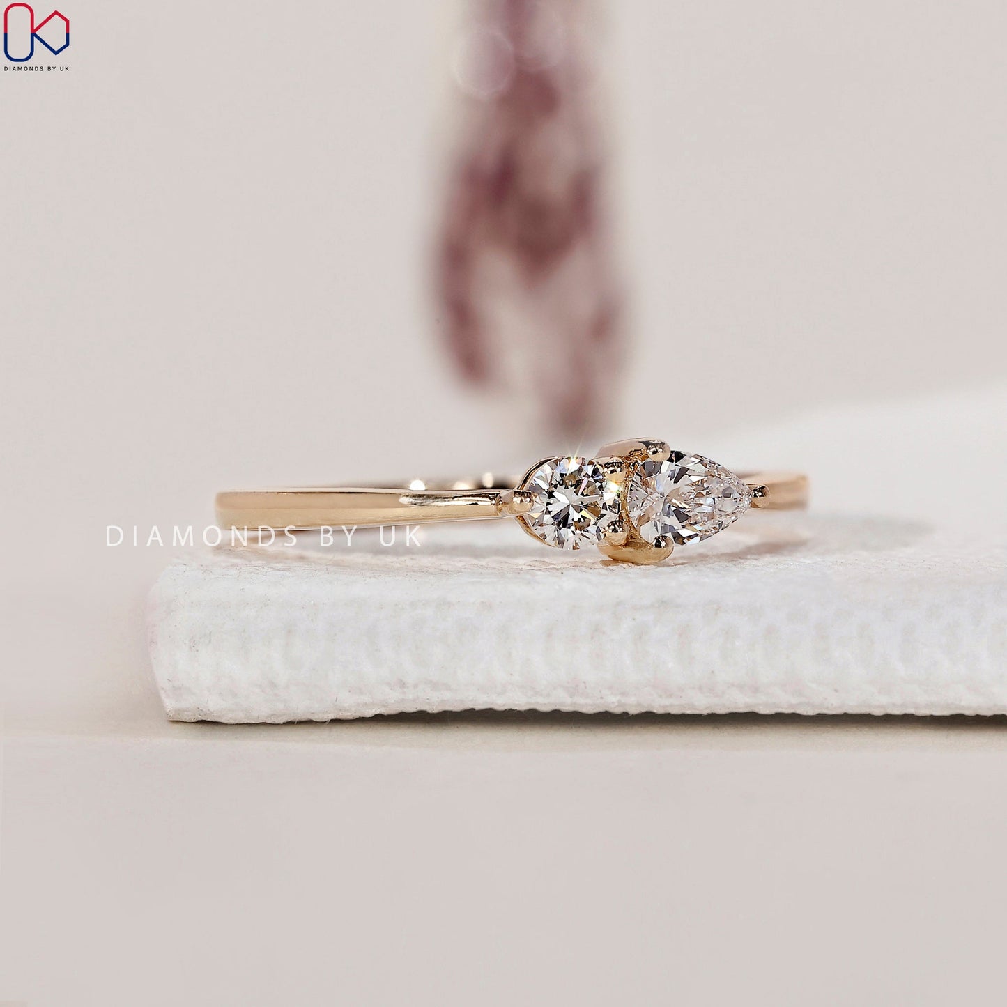 Two Stone Engagement Ring – Pear and Round Diamonds