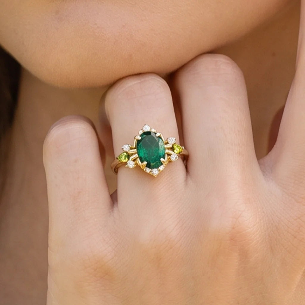 Elysia’s Verdure | Oval Vintage Green Sapphire Engagement Ring