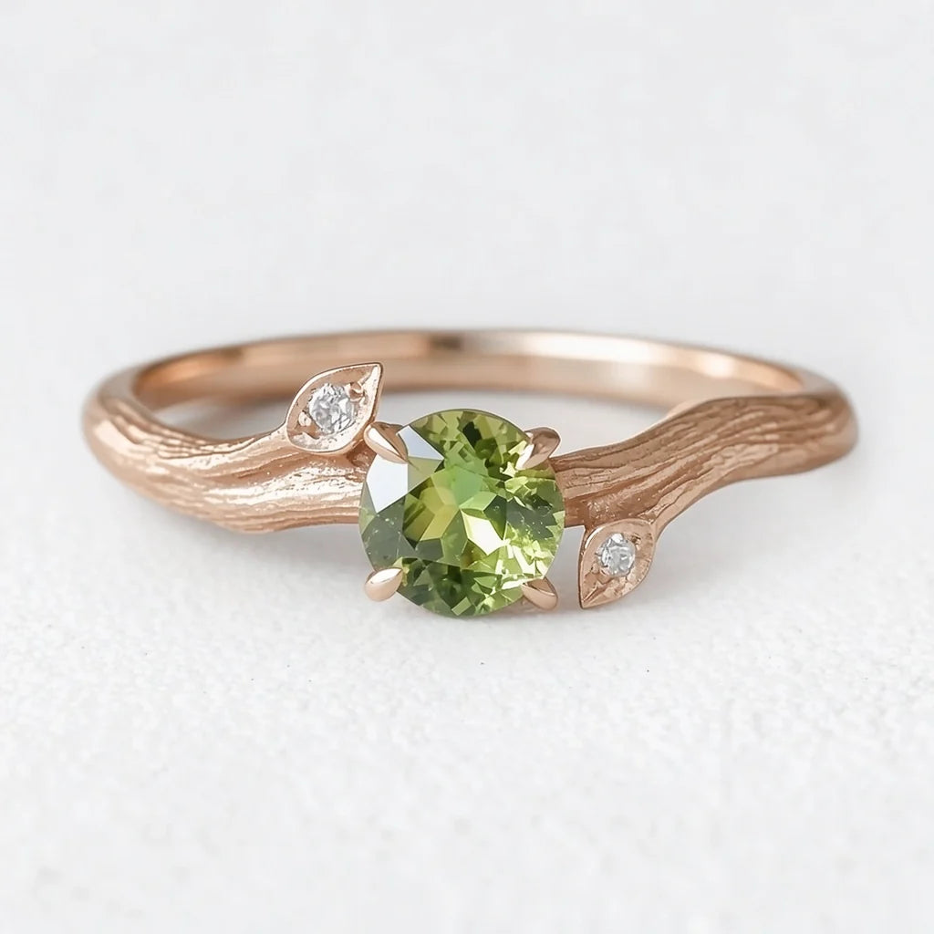 Ivy’s Verdant | Round Peridot Vine Engagement Ring