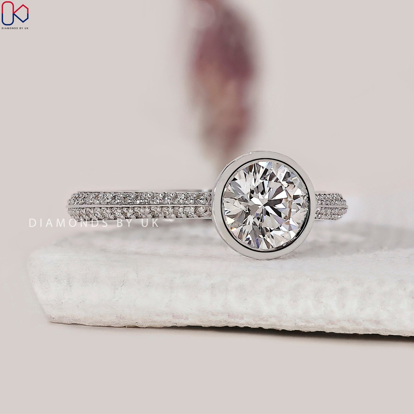 Round Cut Diamond Bezel Set Engagement Ring