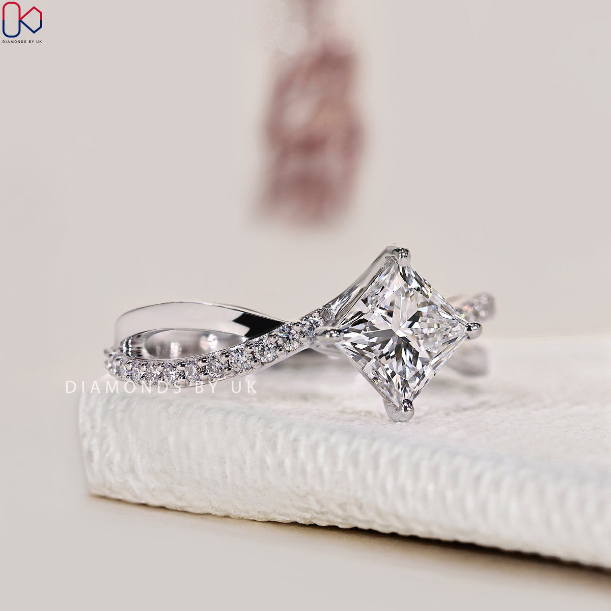 Twisted Pave Princess Cut Diamond Ring