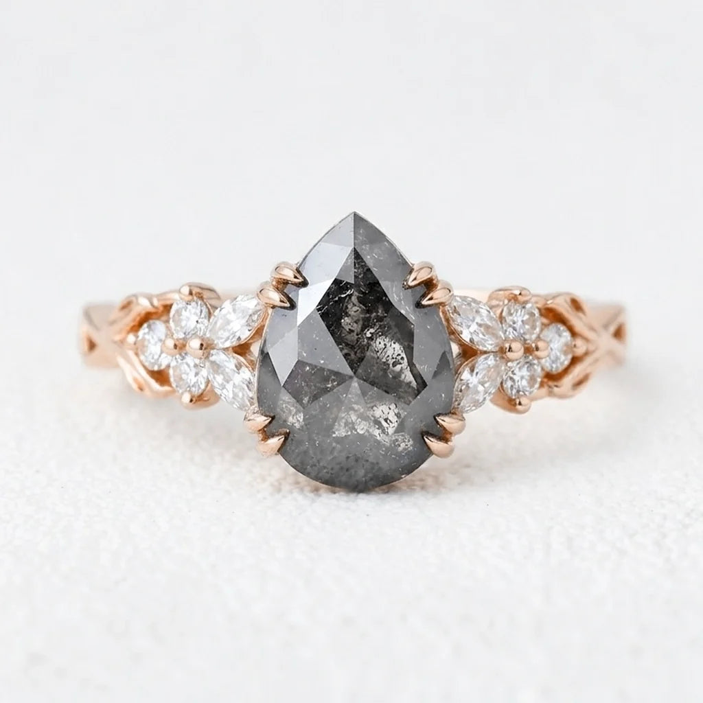 Isadora's Vine | 1CT Pear Salt & Pepper Diamond Engagement Ring