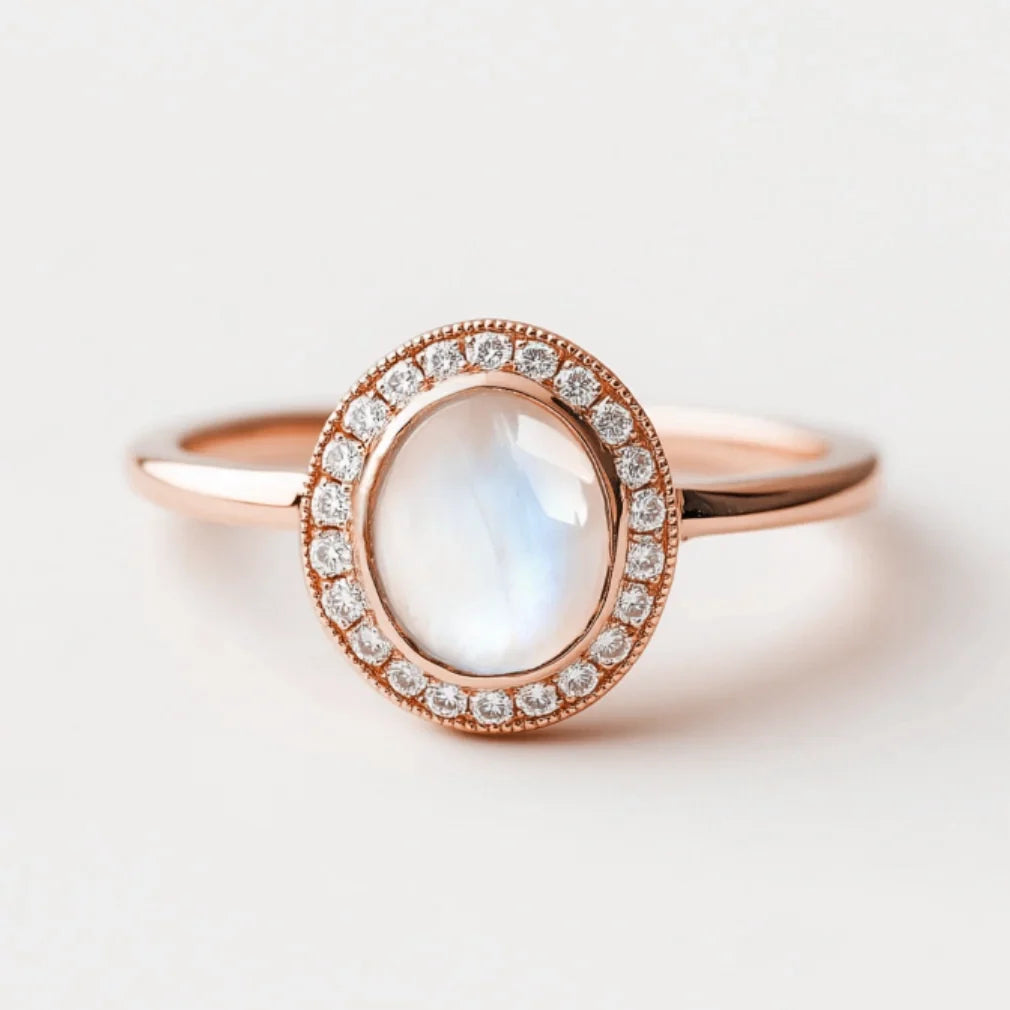 Celia’s Aureole | Classic Moonstone Halo Engagement Ring