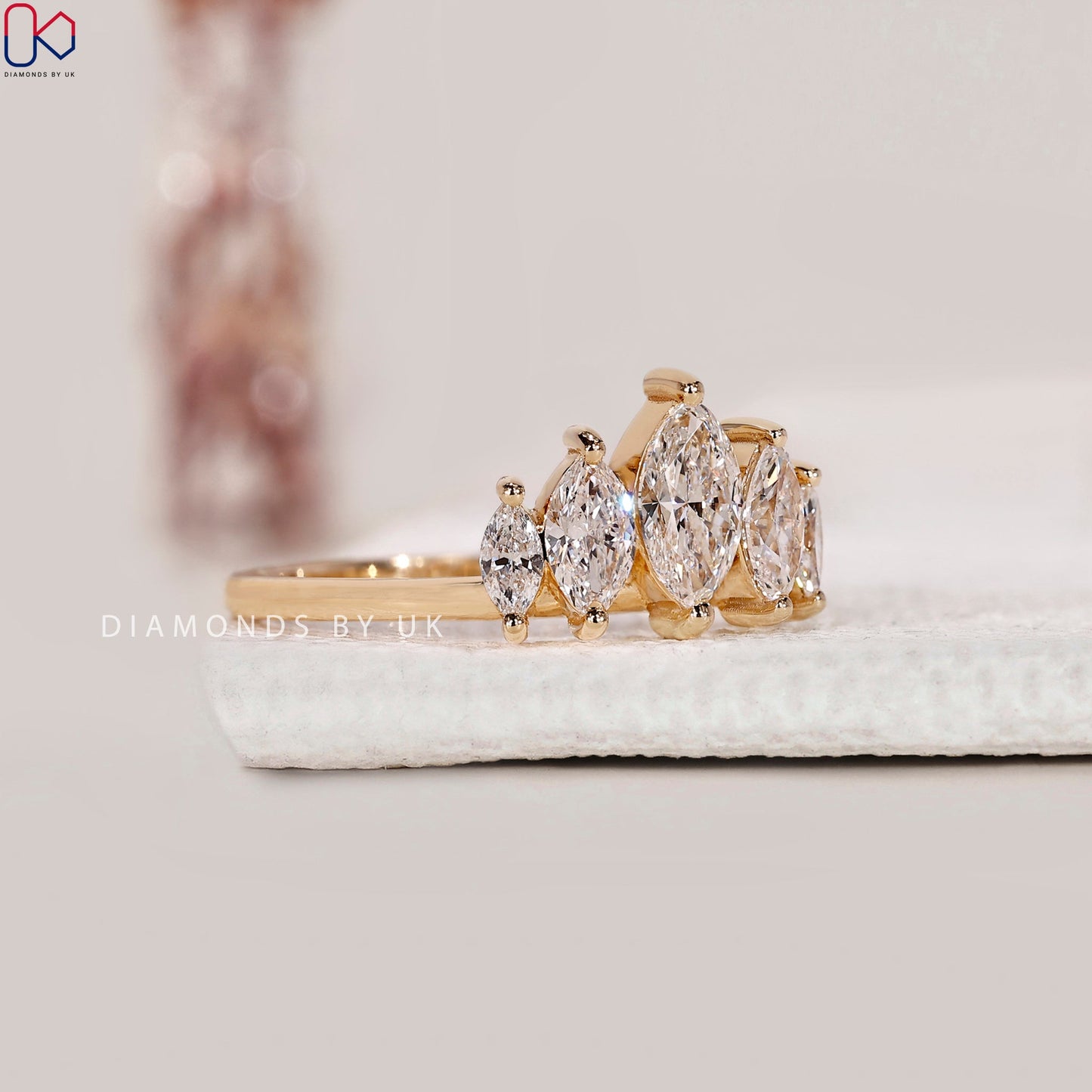 5 Stone Marquise Wedding Band In Yellow Gold