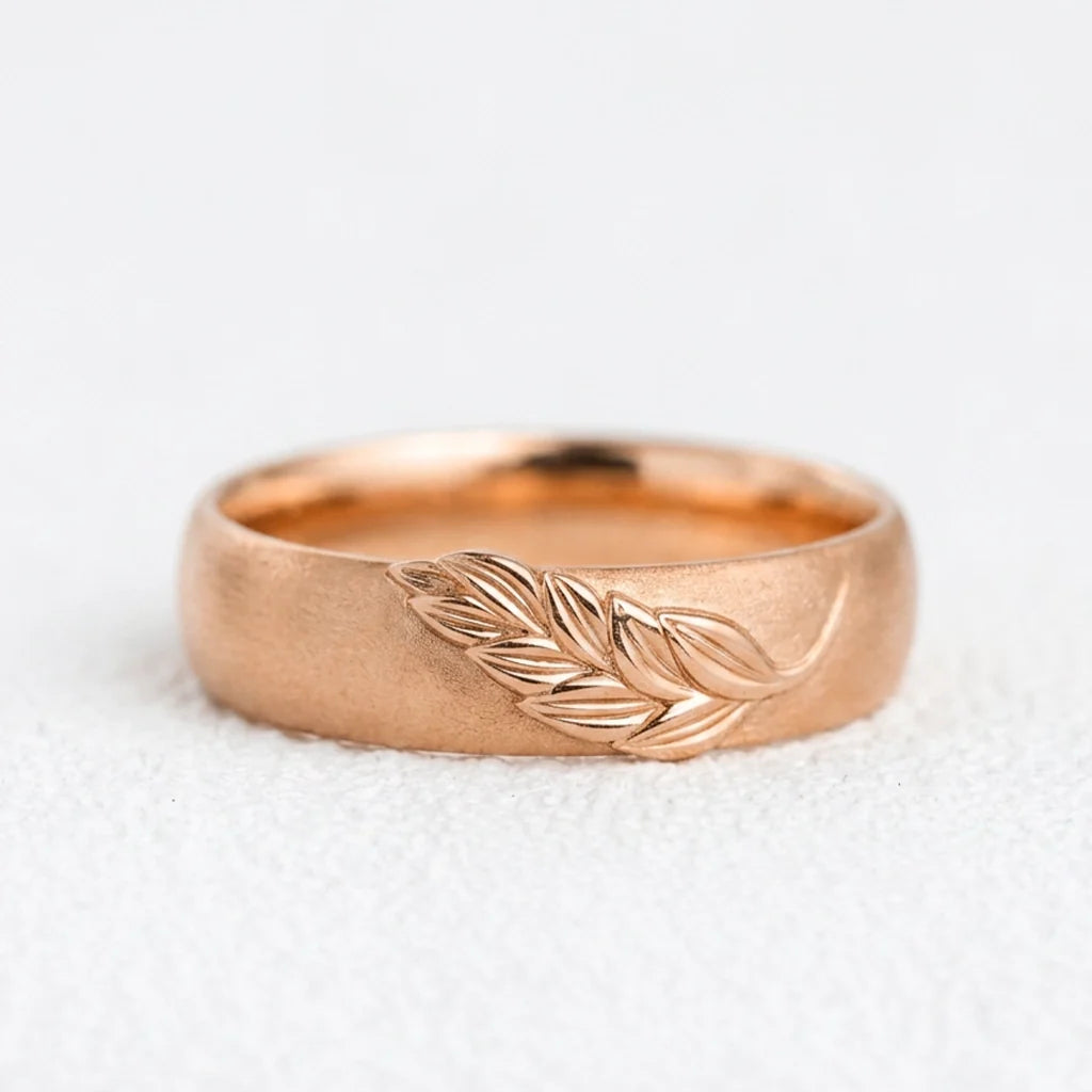 Isla’s Frond | Palm Leaf Sandblast 6MM Men's Wedding Band