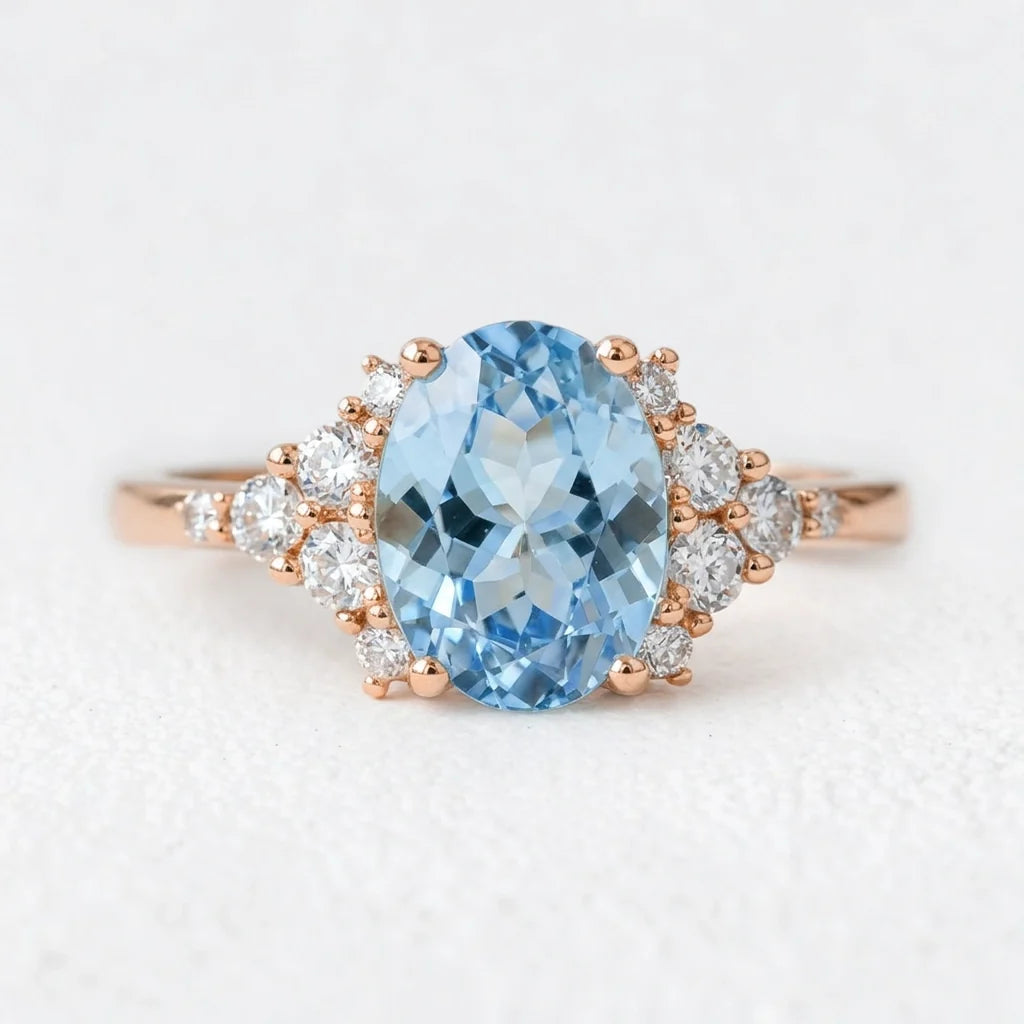 Celeste’s Tide | 2CT Oval Aquamarine Solitaire Engagement Ring