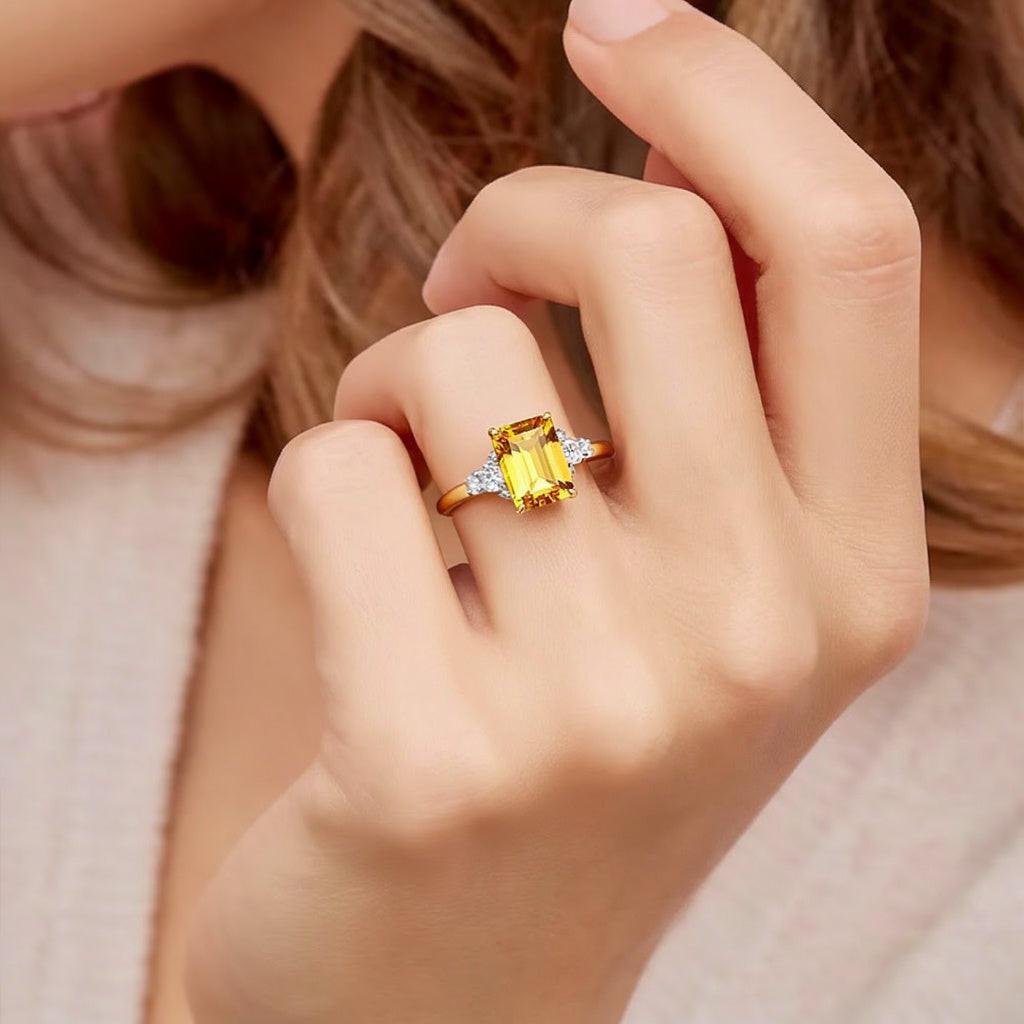 Sienna’s Amber | 3CT Emerald Cut Yellow Sapphire Engagement Ring