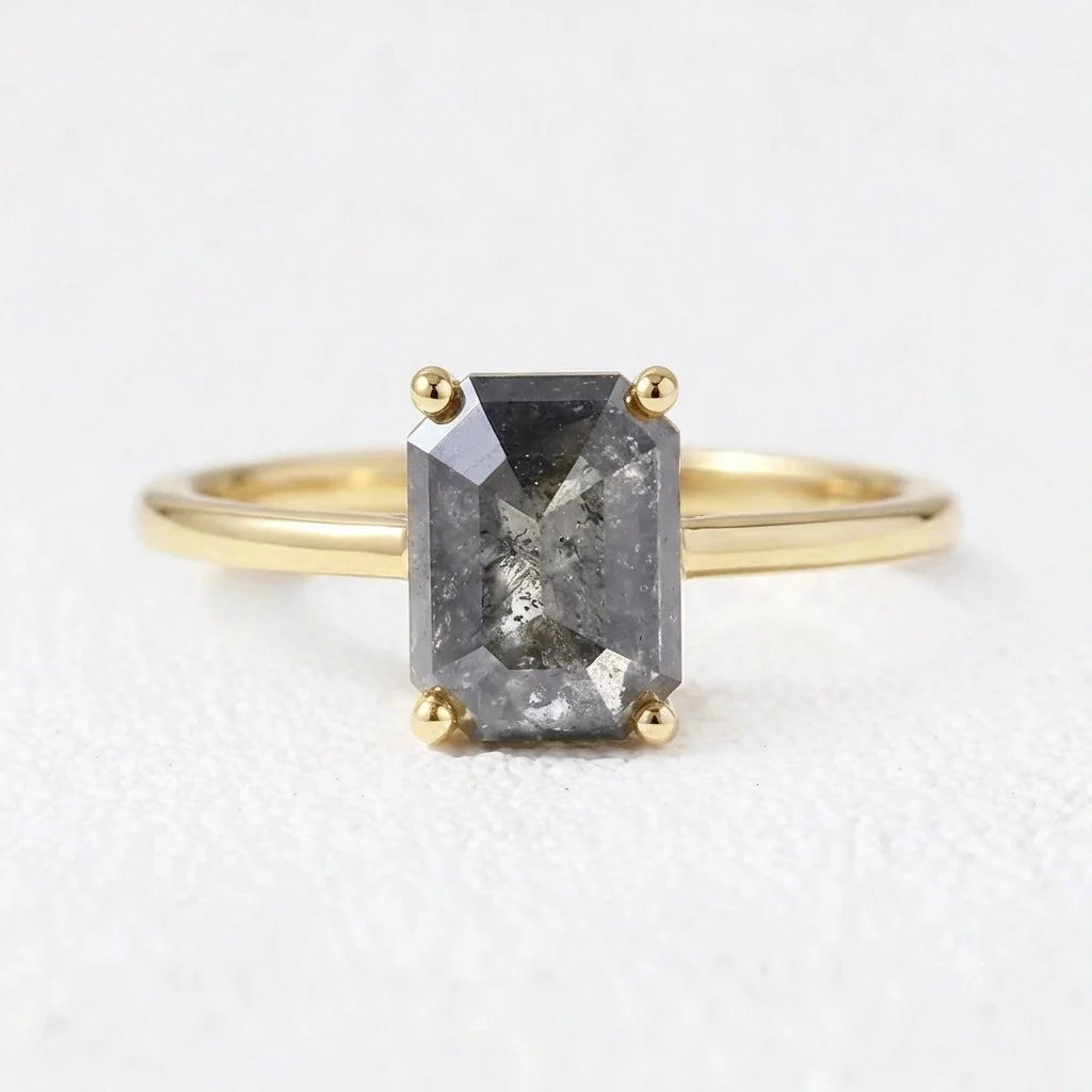 Isadora’s Step | 2CT Emerald Cut Salt & Pepper Diamond Solitaire Engagement Ring