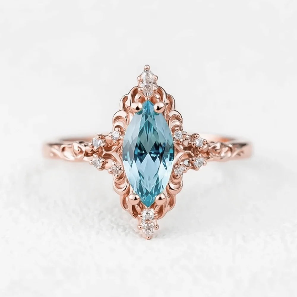 Aurora’s Filigree | Marquise Aquamarine Engagement Ring