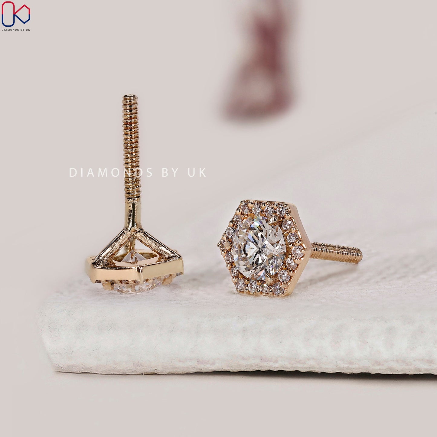 Round Diamond Halo Stud Earrings