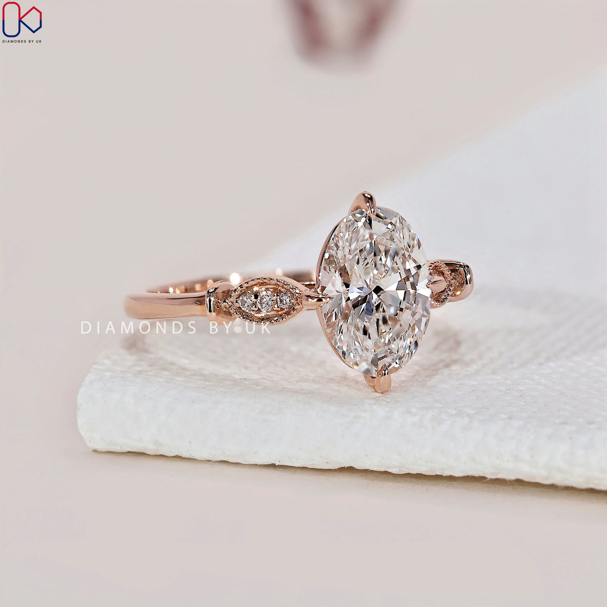 Oval Diamond Engagement Ring – Milgrain Design