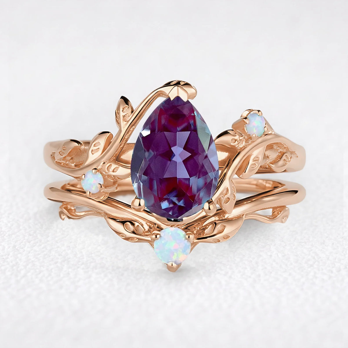 Iris’s Vine | Vintage Pear Alexandrite & Moonstone Bridal Set 2pcs