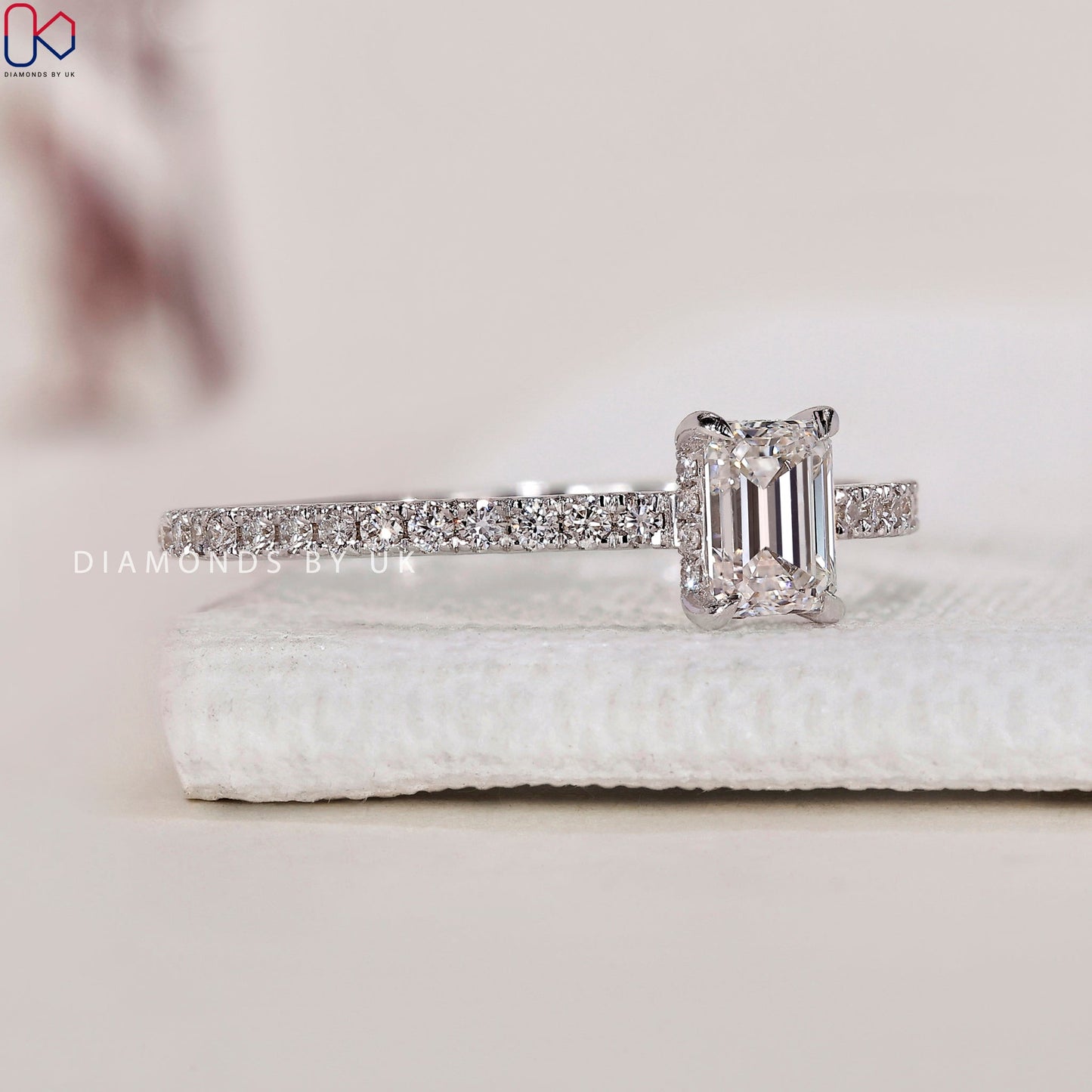 Emerald Cut Engagement Ring - Hidden Halo