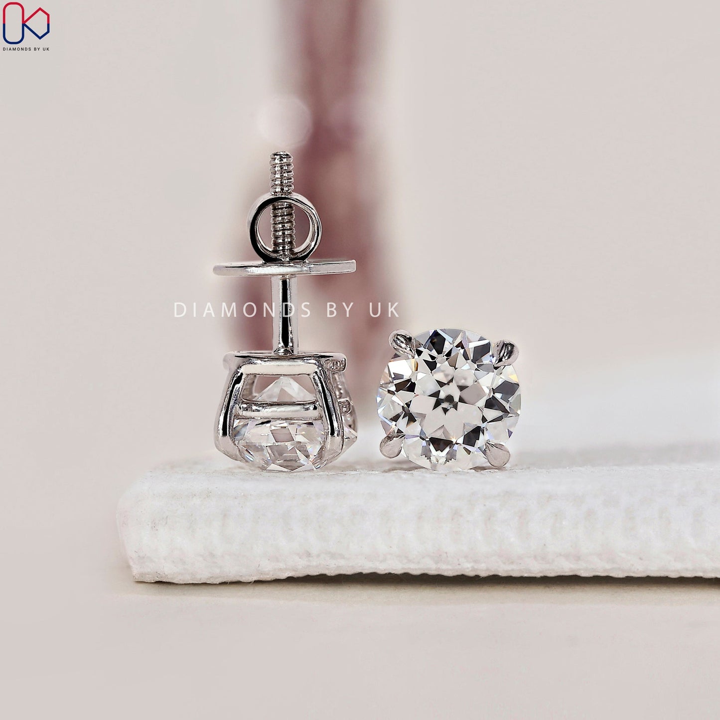 Diamond Stud Earrings - Round Old European Cut