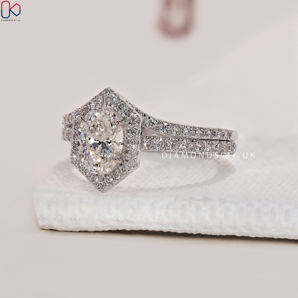 White Gold Halo Engagement Ring With Wedding Band