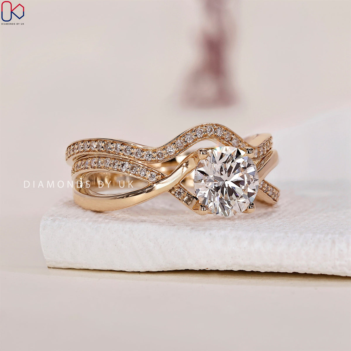 Round Engagement Ring With Wedding Band