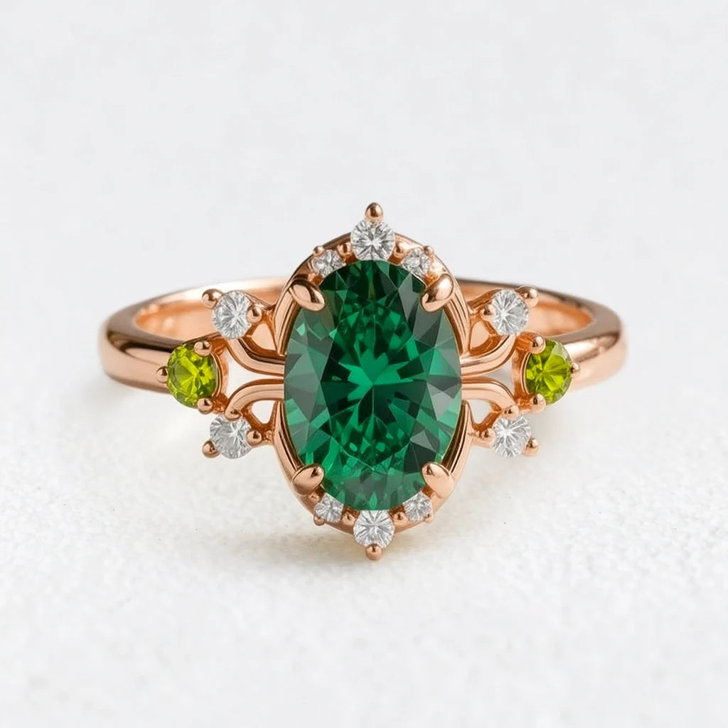 Elysia’s Verdure | Oval Vintage Green Sapphire Engagement Ring