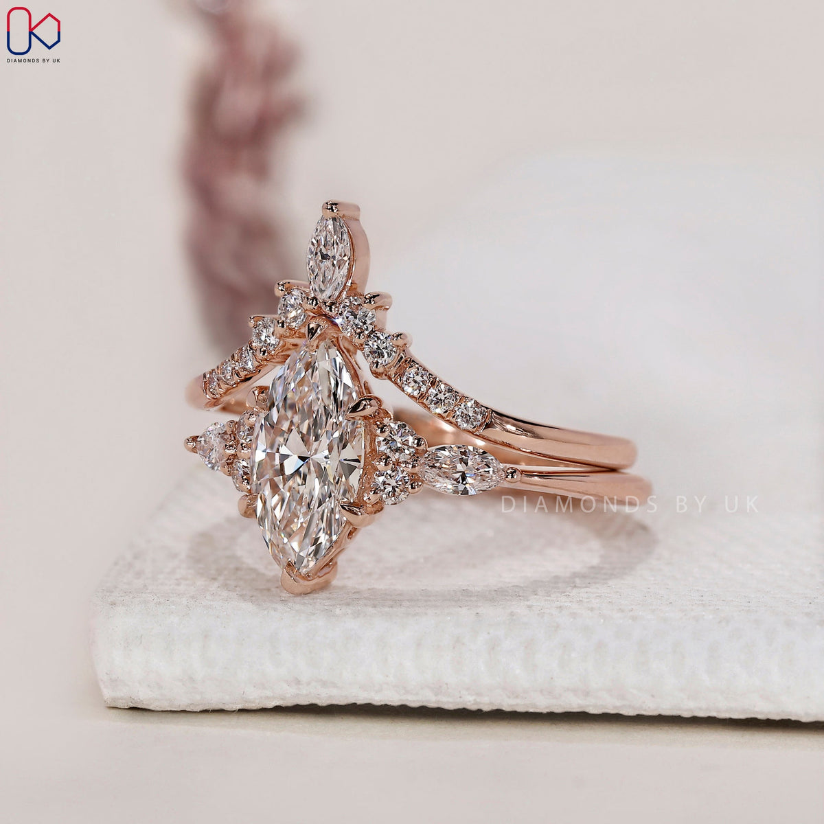 Marquise Cut Bridal Set in Rose Gold
