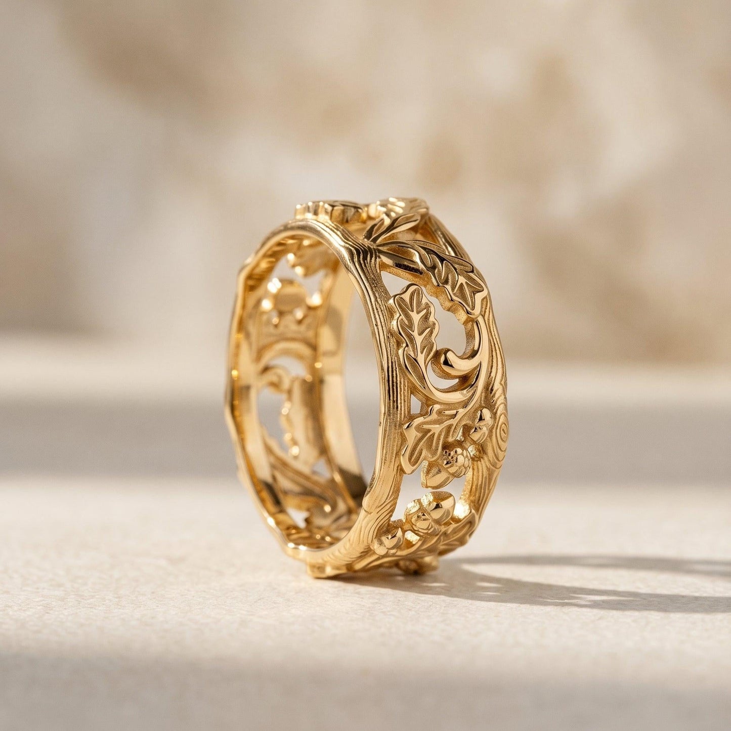 The Airy Grove | An Openwork Wide Band of Oak & Acorn