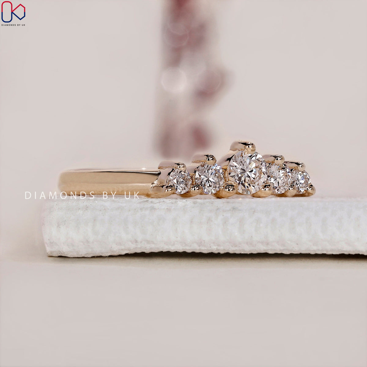 5 Stone Diamond Wedding Band - Yellow Gold