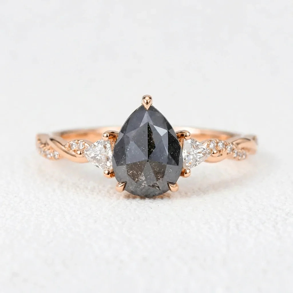 Isadora’s Trilogy | 1.2CT Pear Cut Salt & Pepper Diamond Engagement Ring