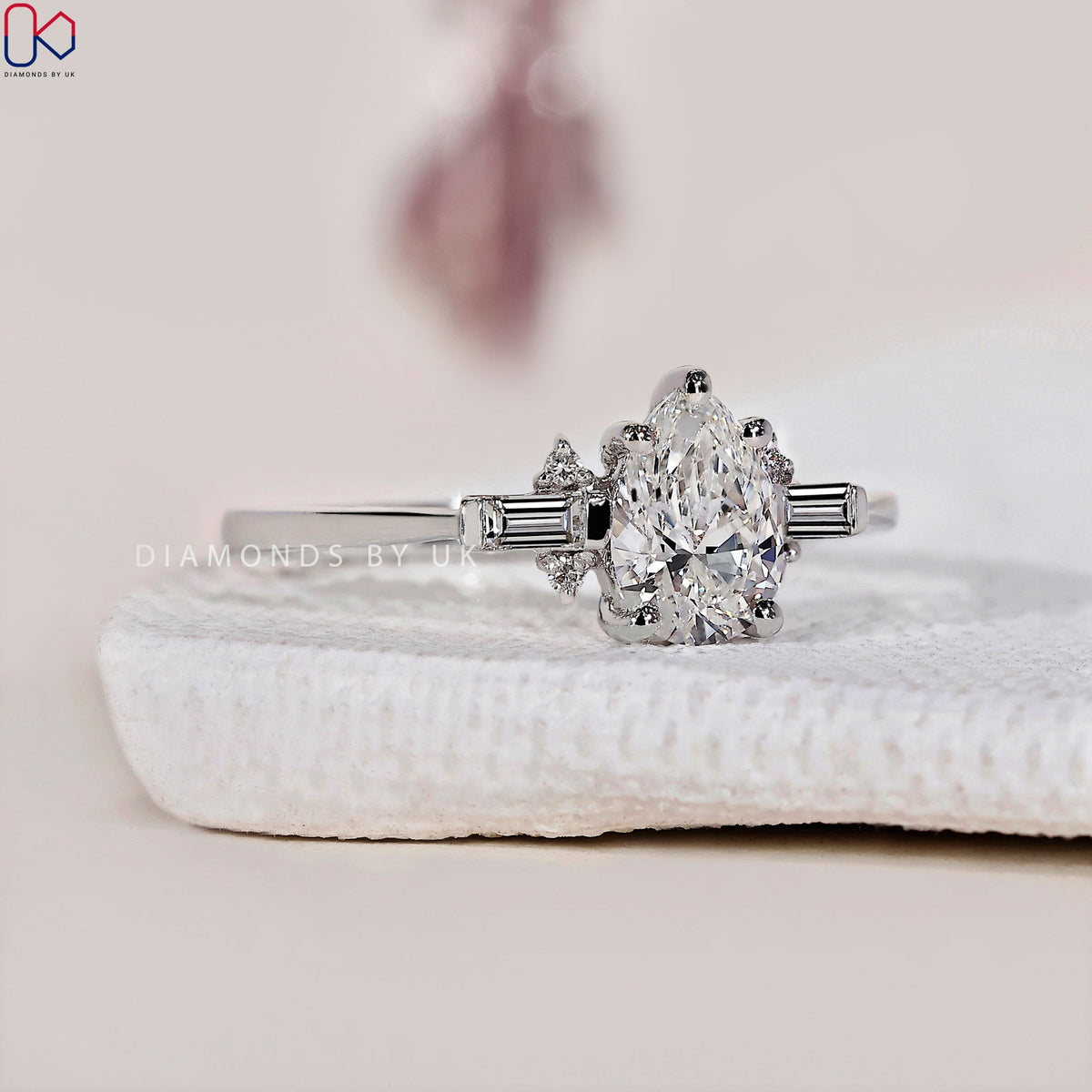 White Gold Tear Drop Diamond Ring