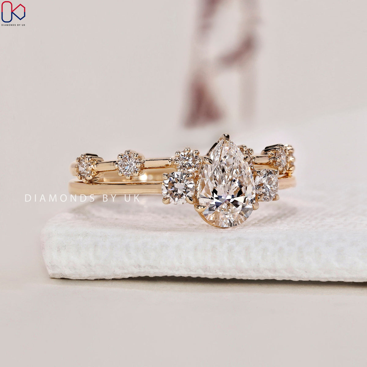 3 Stone Engagement Ring With Wedding Band