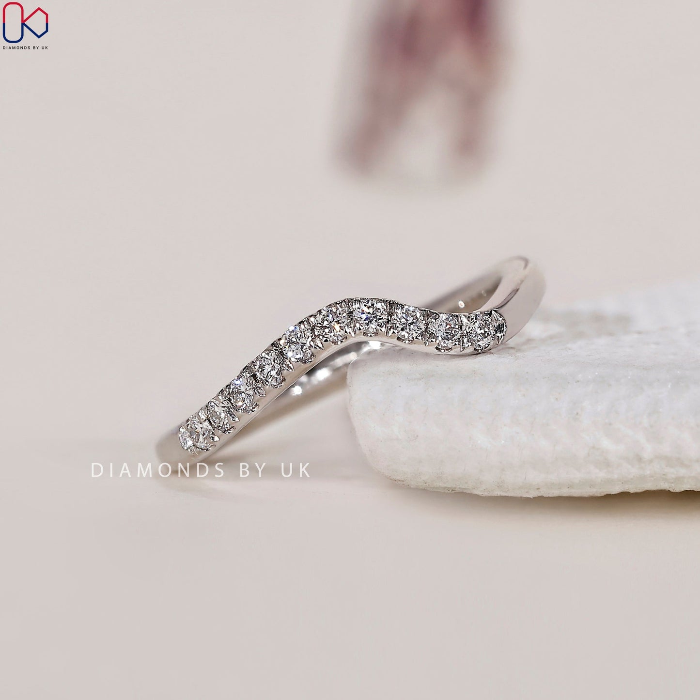 Curved Diamond Wedding Band - Round Diamonds