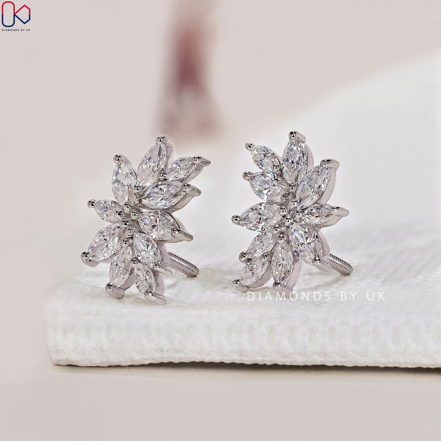Diamond Cluster Earrings - Marquise Shape