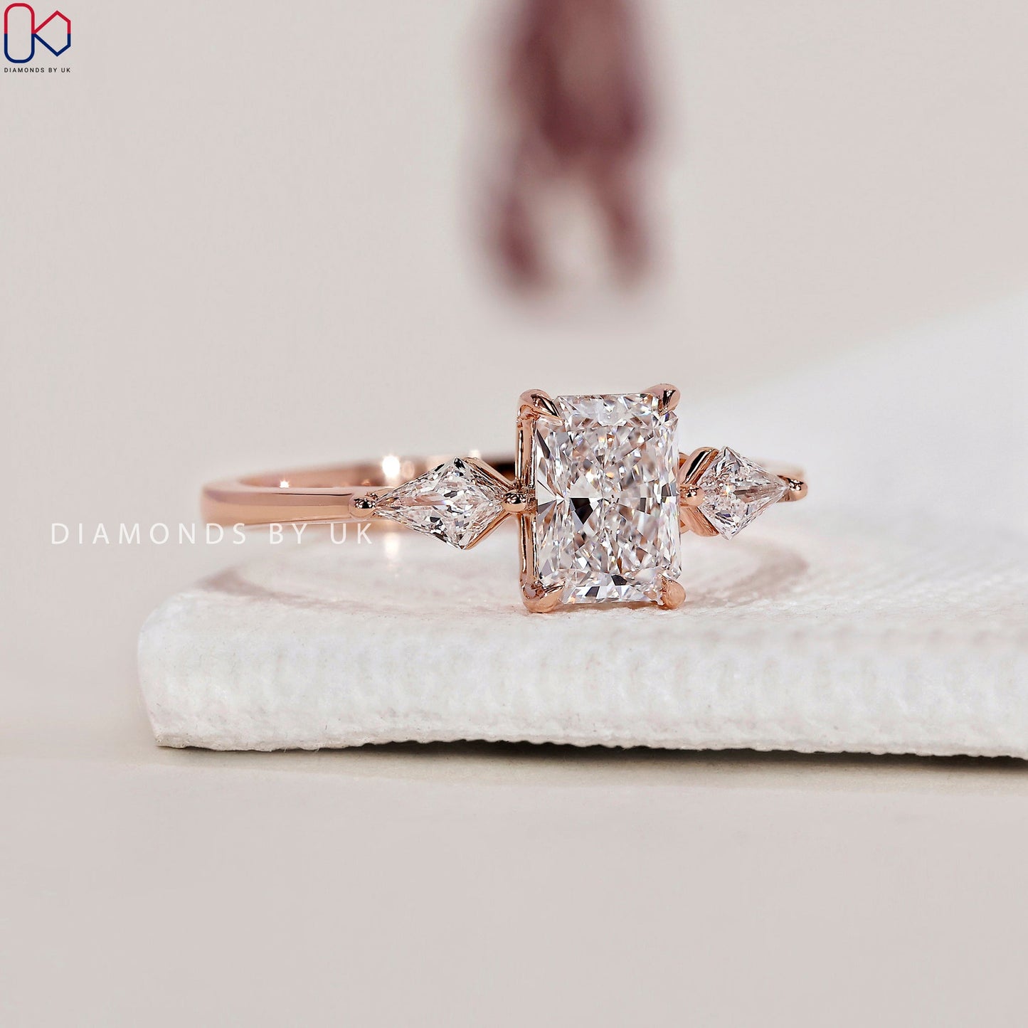 3 Stone Ring With Radiant and Kite Cut Diamonds