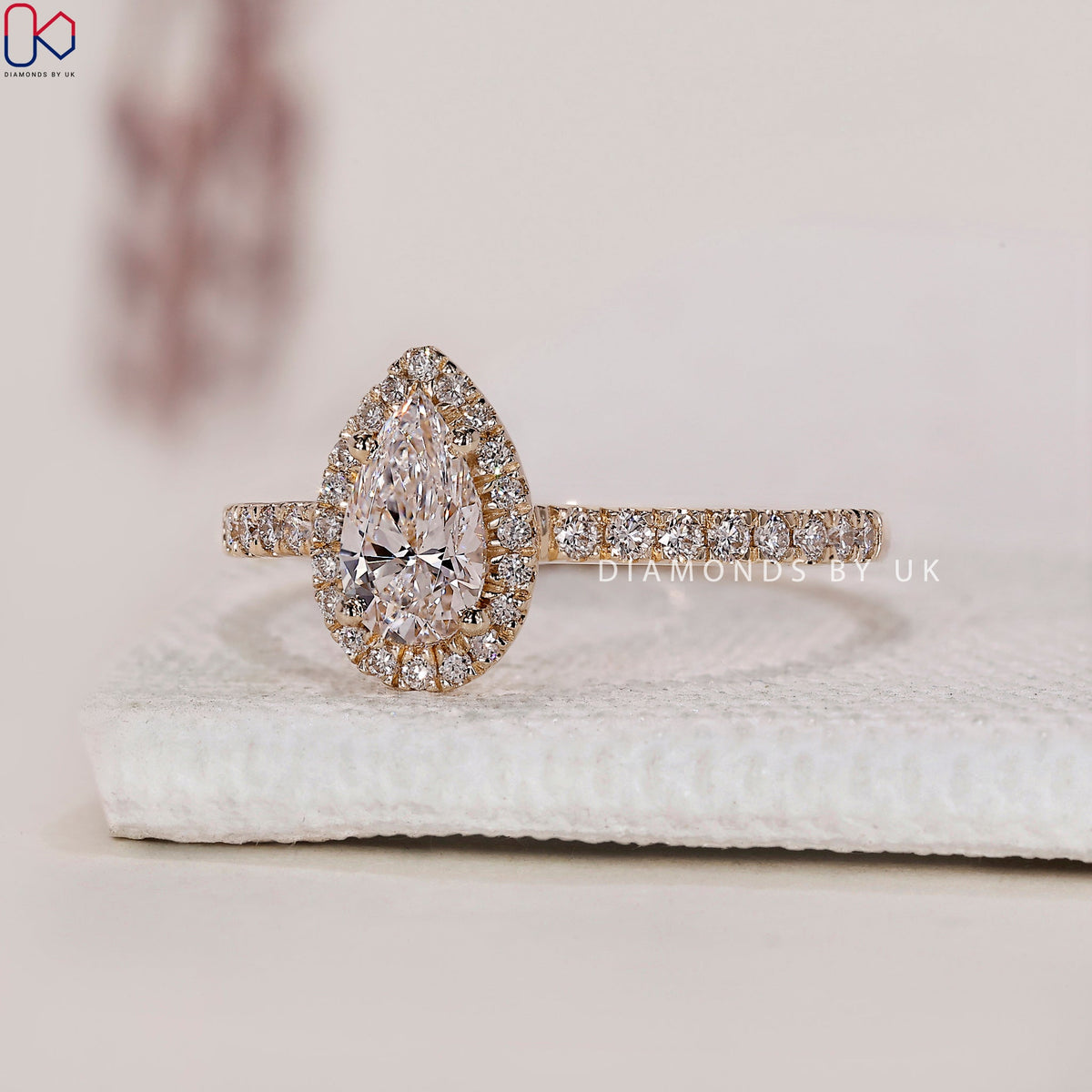 Pear Shaped Engagement Ring - Pave Setting
