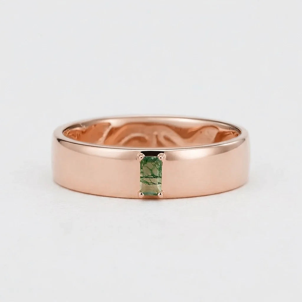 Moss Trace | Inner Engraved Moss Agate Men's Wedding Band