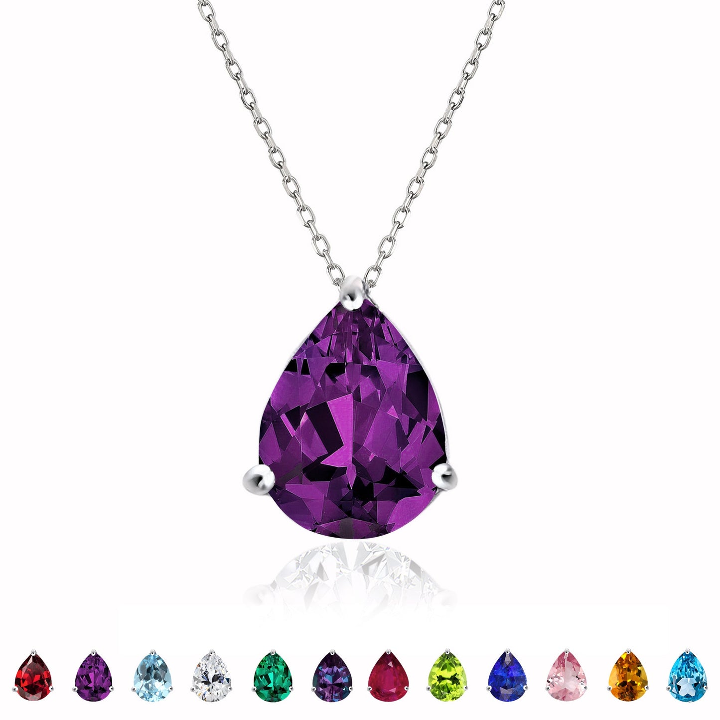 1.5 TCW Pear Shaped Birthstone Prongs Solitaire Slider Necklace