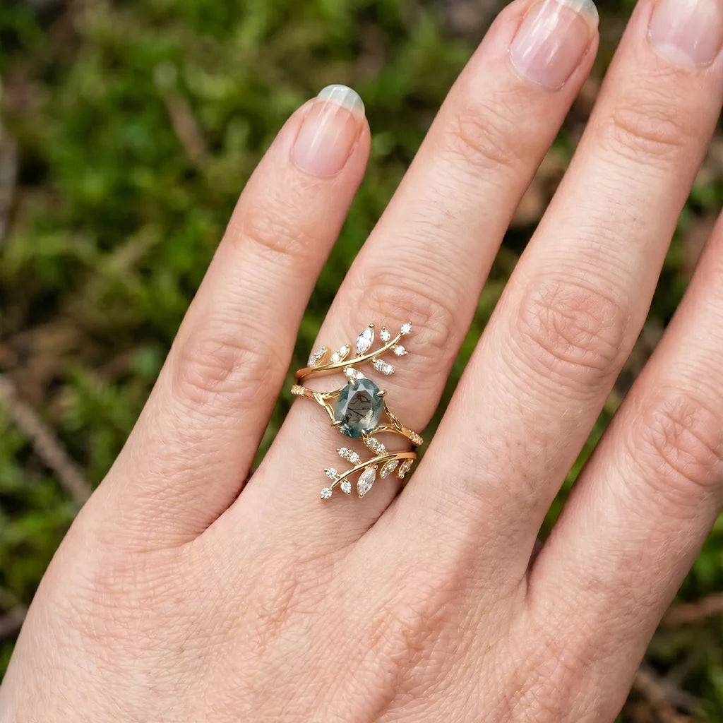 Daphne’s Wreath | Oval Moss Agate Cluster Enhancer Bridal Set 2pcs