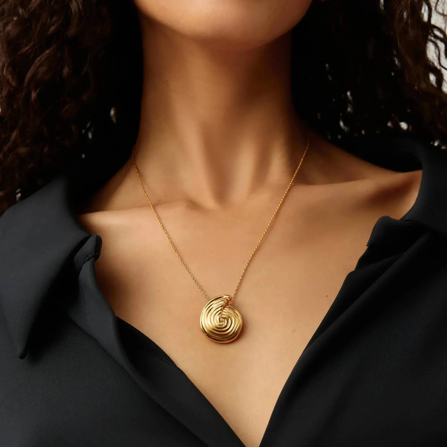 18K Gold Vermeil Spiral Large Pendant Necklace