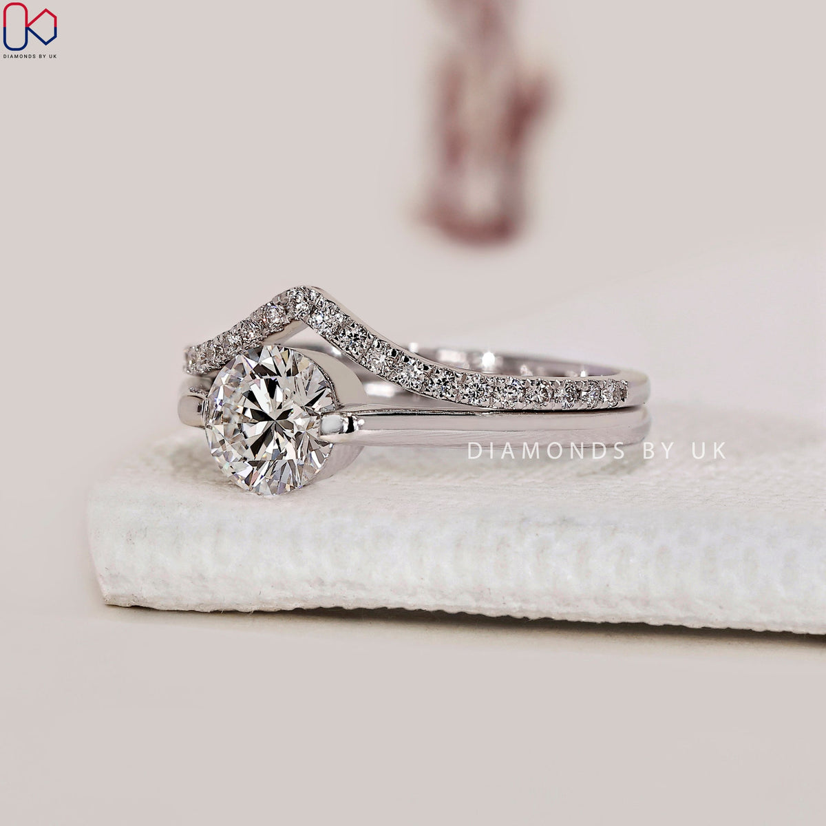White Gold Solitaire Engagement Ring With Wedding Band