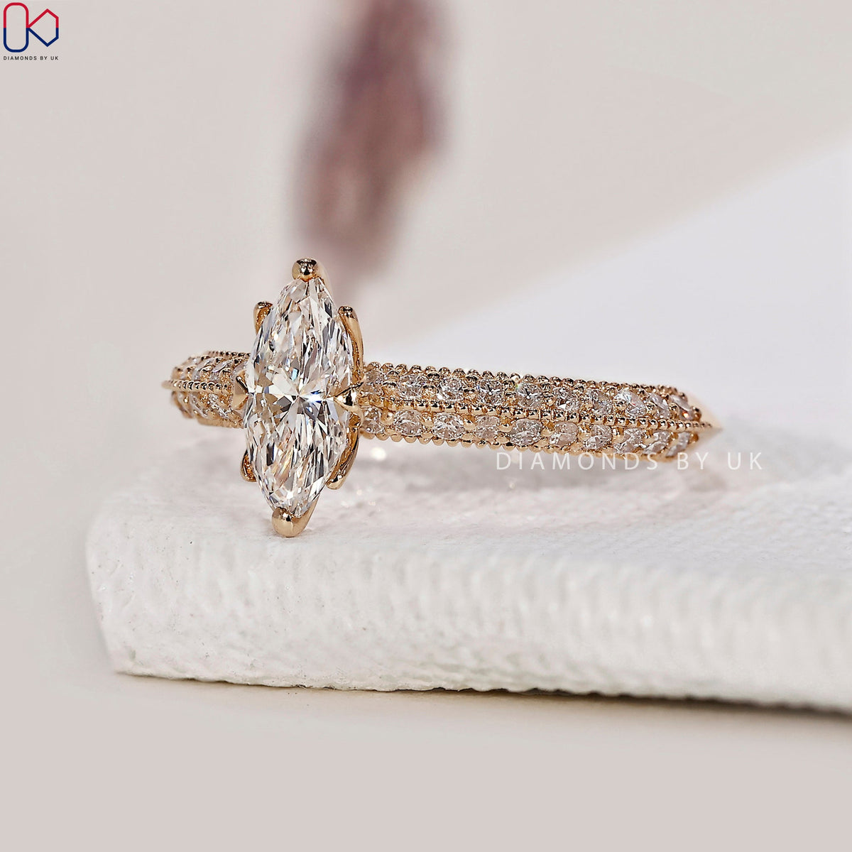 Two Sided Pave Set Marquise Diamond Ring