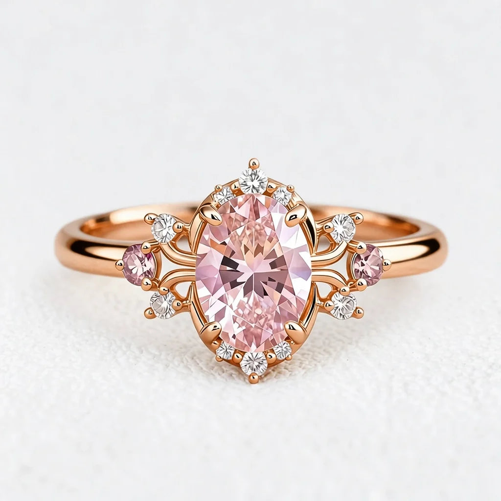 Elysia’s Dawn | Oval Pink Sapphire Vintage Engagement Ring