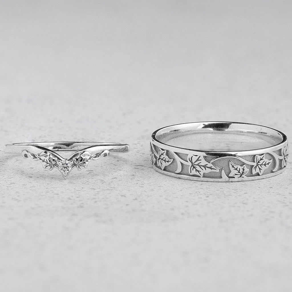 Sylvie’s Wedding Pair | His Ivy Band & Her Diamond Ring